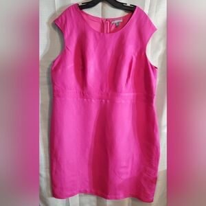 Jessica London 22W Back Zip Vibrant Pink Sleeveless Shift Linen Blend Dress